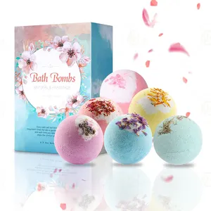 Set regalo di bombe da bagno organiche frizzanti con bolle di fiori di lavanda naturale vegana di vendita calda all'ingrosso