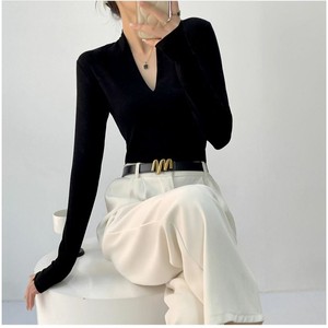 <span class=keywords><strong>Maglietta</strong></span> a maniche lunghe <span class=keywords><strong>nera</strong></span> da donna, slim fit, scollo a V, tinta unita, traspirante, stile casual chic, autunno/inverno - Product Image 3