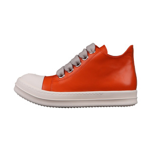 Men's Genuine <b>Leather</b> Jumbo <b>Sneakers</b> Fashion Orange Solid Lace-up Casual Shoes Couple Highstreet Board Shoes - Product Image 5