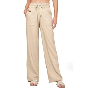 Pantaloni lunghi da <span class=keywords><strong>donna</strong></span> in cotone a vita alta Casual pantaloni larghi a gamba dritta - Product Image 5