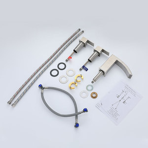Dual Handle Basin Faucet 4 Centerset <b>Deck</b> Mounted Stainless Steel Hot Cold Water Modern Style Brass Valve Core - Product Image 2