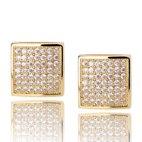 Boucles d'oreilles clous carrées en laiton doré et argenté, entièrement pavées de zircone micro-pavée, pour la mode hip-hop et les soirées