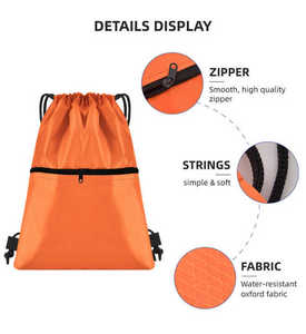 Promotion <b>Drawstring</b> <b>Backpack</b> with Zip for School Gym Waterproof Reusable <b>Drawstring</b> <b>Backpacks</b> - Product Image 4