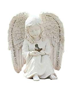 Figurine d'ange en résine polyrésine/résine 6x6 pouces, petit Cherub Angel et Robin, Statue de jardin en pierre - Product Image 1