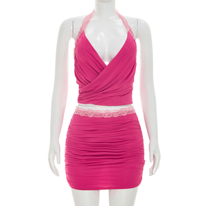Viviblook C26ST161 Women Summer <b>Set</b> New Solid Color <b>Sexy</b> Sleeveless Halter Backless Tank Top Mini Skirt 2 Piece <b>Set</b> - Product Image 1