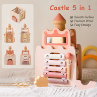 Castillo de Madera para Niños 5 en 1, Juguetes Educativos Tempranos Multifuncionales, Juegos para 2-3 Años