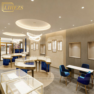Vitrina de Pared de Lujo para Exhibición de Joyería Comercial, Mostrador Azul, Diseño de Vitrina para Tienda con Renderizado 3D - Product Image 3