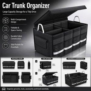 Portable <b>Collapsible</b> 3-Compartment Car Trunk <b>Storage</b> Organizer Detachable Dividers Oxford Fabric Fold Flat Design for Auto Trunk - Product Image 4