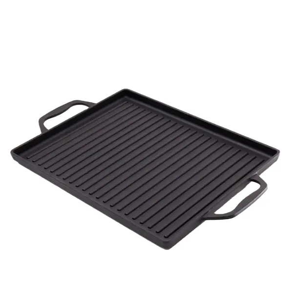 Kostenlose probe rechteckige multi-röster grillpfanne gusseisen draußen camping kochgeschirr Grill rechteck bbq grill teller pfanne