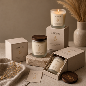 Bougie parfumée Aikun en verre à double mèche de 8,5 onces avec boîte cadeau personnalisée, marque privée pour la vente au détail de parfums d'intérieur - Product Image 2