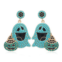 Anting-anting manik-manik biji labu hantu buah-buahan warna-warni imut berbahan alloy untuk pesta Halloween, liontin Halloween
