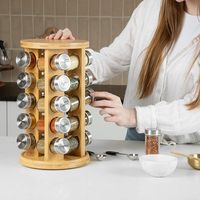 3 niveaux 360 °   Étagère à épices rotative en bambou, organisateur de rangement pour pots à épices sur comptoir pour bouteilles à condiments en verre