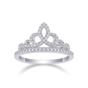 SGARIT Bague en or blanc 18 carats avec design couronne, sertie de diamants naturels, forme diadème, bijoux fins pour femmes - Product Image 1