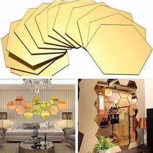 12 pz/set su misura esagonale parete specchio 184*160*92mm adesivo per la casa acrilico specchio <span class=keywords><strong>da</strong></span> parete Sticker oro acrilico specchio decorazione per la casa - Product Image 3
