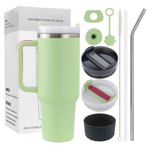 Taza de café navideña de viaje con logo personalizado, vaso térmico de acero inoxidable de 40 oz H2.0, taza de café de lujo con asa y pajita - Product Image 1