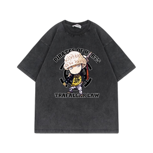 <span class=keywords><strong>T</strong></span>-<span class=keywords><strong>shirt</strong></span> <span class=keywords><strong>One</strong></span> <span class=keywords><strong>Piece</strong></span> <span class=keywords><strong>Luffy</strong></span> style américain rétro anime, effet vieilli, lavé, procédé de pulvérisation directe, pur coton, manches courtes - Product Image 5