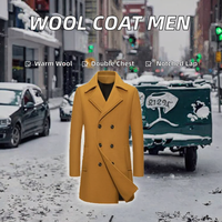 Manteau long pour homme en mélange de laine, double boutonnage, revers cranté, chaud, automne-hiver, lavable en machine