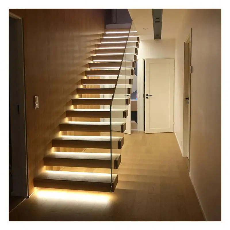 Alucasa yeni tasarım kapalı U şekli cam merdiven katı ahşap merdiven basamağı