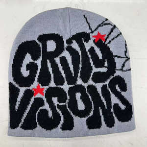 Bonnet Jacquard Style Y2K Crazy Visions Bleu Clair avec Motif Lettres Blanches Respirant Imperméable 100% Coton Décoration Chaînes - Product Image 4