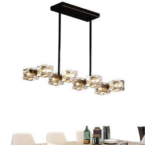SIMIG Modern Crystal Chandelier Black Gold Pendant <strong>Fixture</strong> Adjustable Height Hanging Ceiling <strong>Light</strong> for Dining Room Kitchen - Product Image 3
