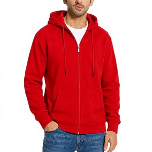 Sweat-shirt à capuche zippé rouge pour homme, coupe classique, couleur unie, décontracté, pour l'automne, 100% coton tissé, écologique, respirant - Product Image 1