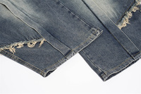 Jean baggy bleu YUANBOFEI vintage à ourlet brut et motif ligné, jean large pour homme avec surpiqûres contrastées pour le streetwear