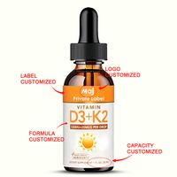 OEM HALAL Vitamine D3 K2 Goutte Liquide Magnésium Calcium Os Santé Immunitaire Suppléments 50000iu Gouttes de Vitamine D3 K2