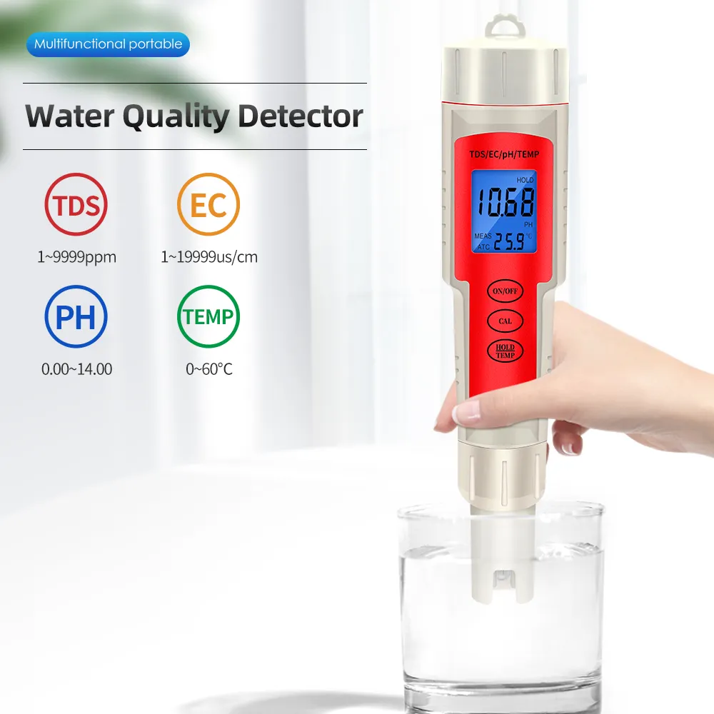 4 in 1 EC TDS TEMP PH Wasser qualitäts tester mit großer LCD-Display-Hintergrund beleuchtung