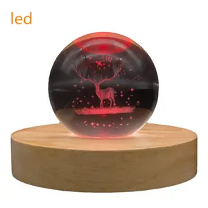 Özelleştirilmiş 3D kristal reçine yuvarlak taç şekli LED gece lambası ahşap taban DIY cam Trophy reçine