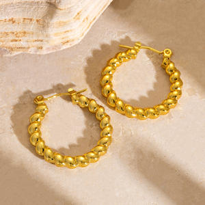 2025 grosir anting-anting kain polkadot besi tahan karat Chic gaya Eropa dengan perhiasan desain melengkung dan bengkok - Product Image 2