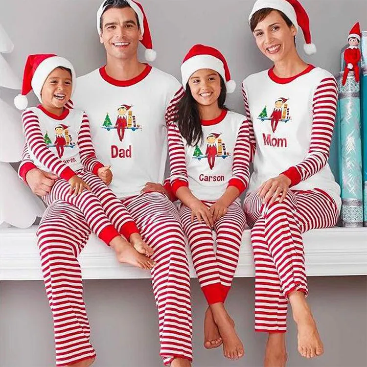 Модные рождественские пижамные наборы Полосатый семейный пижамный комплект
