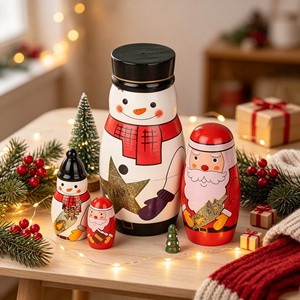 Hot Sale Christmas Wooden Nesting <b>Doll</b> Set Snowman Santa Pattern Stackable Figurine Holiday Desktop Ornament - Product Image 2