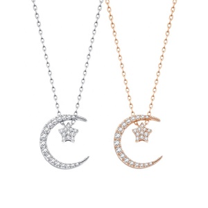 ML16 all'ingrosso placcato in oro rosa romantico mezzaluna <span class=keywords><strong>luna</strong></span> e stella puro 925 coppie <span class=keywords><strong>collana</strong></span> di gioielli per amante - Product Image 1