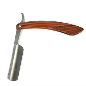 Dongmei Outil de rasage pour barbier Rasoirs droits Lame en acier inoxydable Manche en bois Couteau de rasage pliant