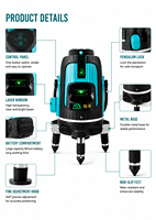 Niveau laser vert WUKI de qualité industrielle, 5 lignes croisées 3D à 360 degrés, super lumineux, faisceau laser rotatif 4D, auto-nivelant, 3 m