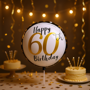 Party Love Happy 60Th Birthday <b>Balloon</b> 45X53Cm <b>Round</b> Mylar Metallic Party Decoration For Adults - Product Image 2