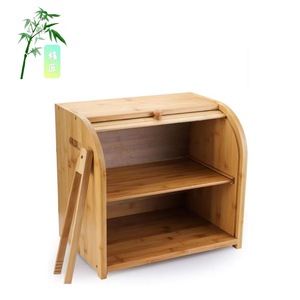 Caja de pan de bambú con puerta enrollable rectangular para almacenamiento de aperitivos y pan en la cocina - Product Image 1