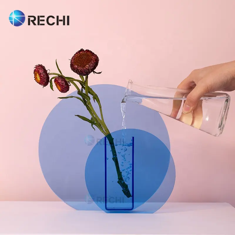 RECHI Design & Made Acrylic Home Furnishings Colorful Acrylic Flowers Vase Home Decoration Acrylic Perspex Rose Flower Pot Stand