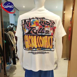 Camiseta QZFSO Personalizada, Estilo Urbano, Holgada, para Hombre, Estilo Streetwear, de Algodón Grueso, Lavado Ácido, con Gráficos, Recortada - Product Image 2