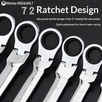 WEIDA Kunci Pas Ratchet Kepala Fleksibel Metrik 180 Derajat Profesional, Baja 40Cr Poles Cermin 72-Gigi 8mm