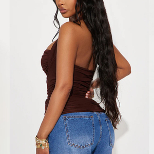 Top Halter Moderno, Personalizado, Casual, de Alta Calidad, Transpirable, Antibolitas, con Efecto Fruncido, para Mujer - Product Image 3