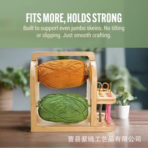 Wooden Crochet Yarn Rack With Phone Holder And Storage <b>Shelf</b> For Needlework <b>Desktop</b> Use - Product Image 5