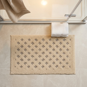 Softa Beige Diamond Recycled Cotton Rug Handwoven Bathroom Floor Mat 45x75 cm - Product Image 5