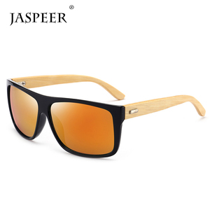 Jaspeer retro <span class=keywords><strong>azul</strong></span> cuadrado espejo gafas de sol de bambú, gafas de lentes gafas de sol - Product Image 4