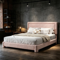Lit rembourré en polaire Teddy en promotion, tête de lit large et simple, lit plateforme, mobilier de chambre personnalisé pour la maison