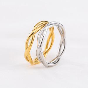yunnique Cross Weave Braided <b>Couple</b> <b>Ring</b> Gold Plated Titanium Steel Unisex Everyday Wear Geometric Design XYR0079 - Product Image 1