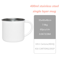 Jarra de Cerveza con Asa de 400 ml (12 oz), Clásica, de Acero Inoxidable 304, de Pared Simple, con Recubrimiento Metálico en Polvo