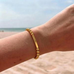 Stainless Steel <b>Beaded</b> <b>Bracelet</b> Geometric Design <b>Gold</b> Silver Color Women's Fashion Jewelry Anniversary Gift Lightweight Luxury - Product Image 2