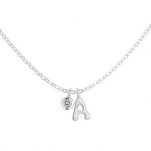 Dylam -A- <b>Initial</b> Necklace Rhodium Plated 925 <b>Silver</b> 5A Zirconia Tiny Letters Monogram <b>Pendant</b> Necklaces for Women - Product Image 1