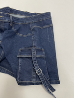 Mini jupe-culotte en jean haute élasticité avec poche cargo de grande taille pour femmes en denim mini-jupe et short divisés en vente en gros